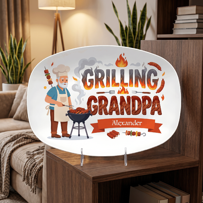 Personalized Grandpa Name Grilling Plate – Custom BBQ Decorative Keepsake for Grandpa