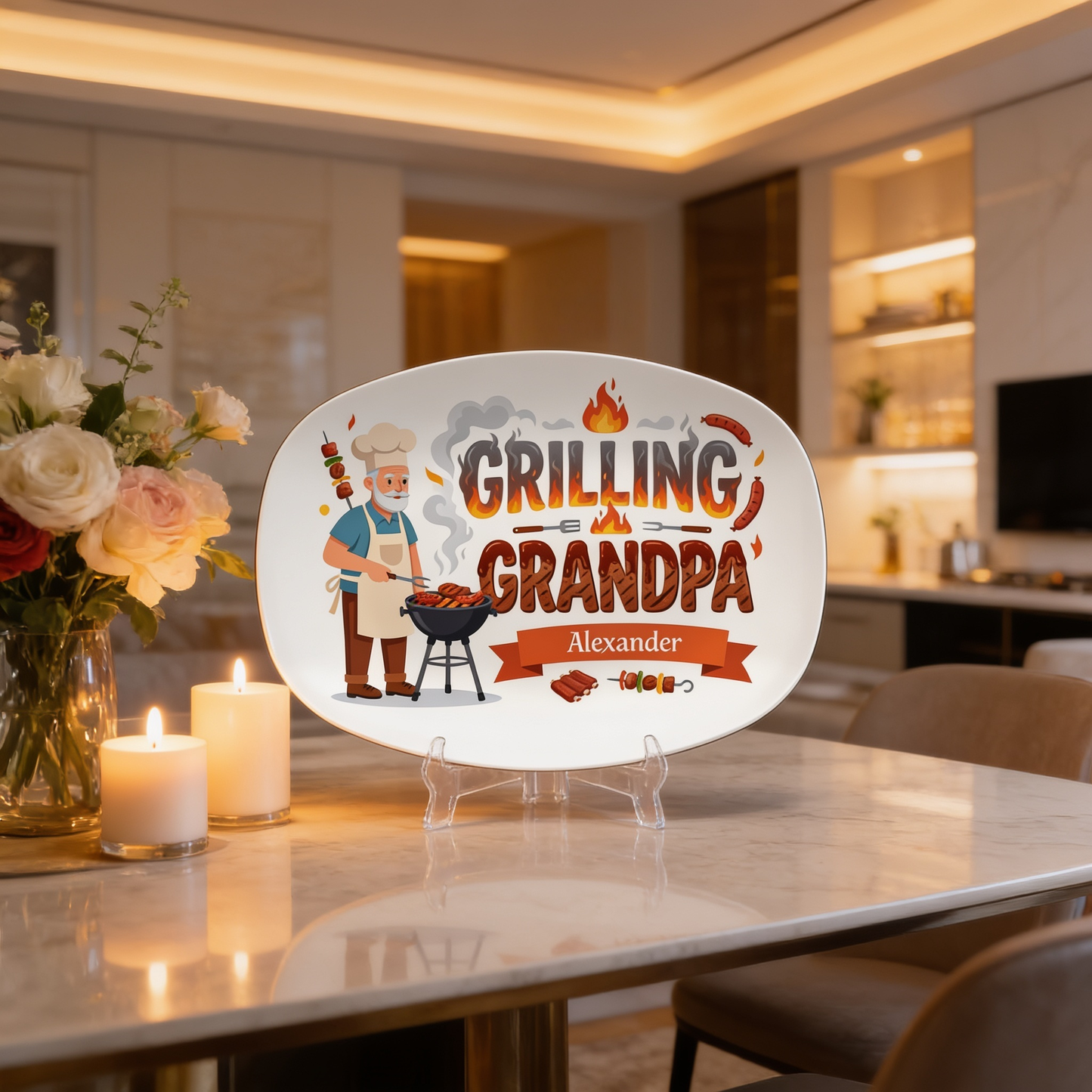 Personalized Grandpa Name Grilling Plate – Custom BBQ Decorative Keepsake for Grandpa