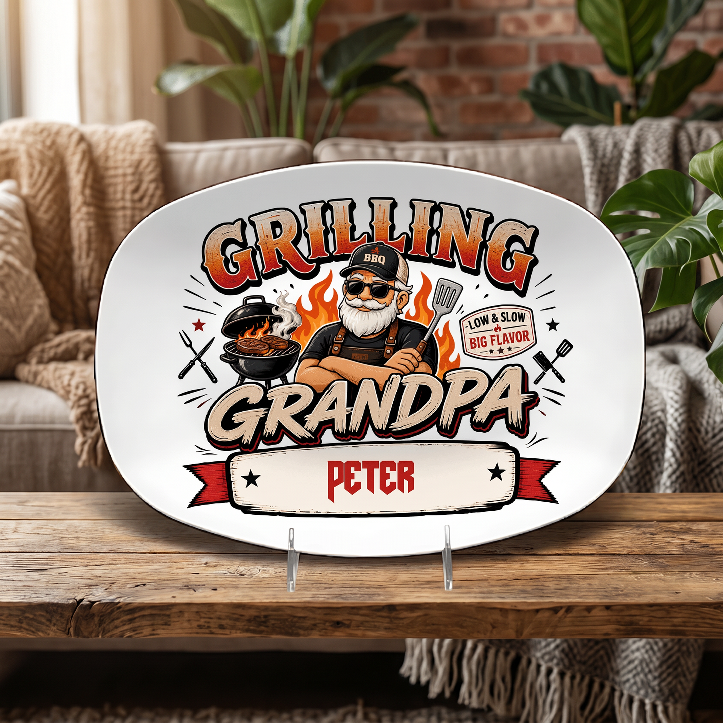 Personalized Grandpa’s BBQ Shack Decorative Plate – Custom Name BBQ Keepsake for Grandpa