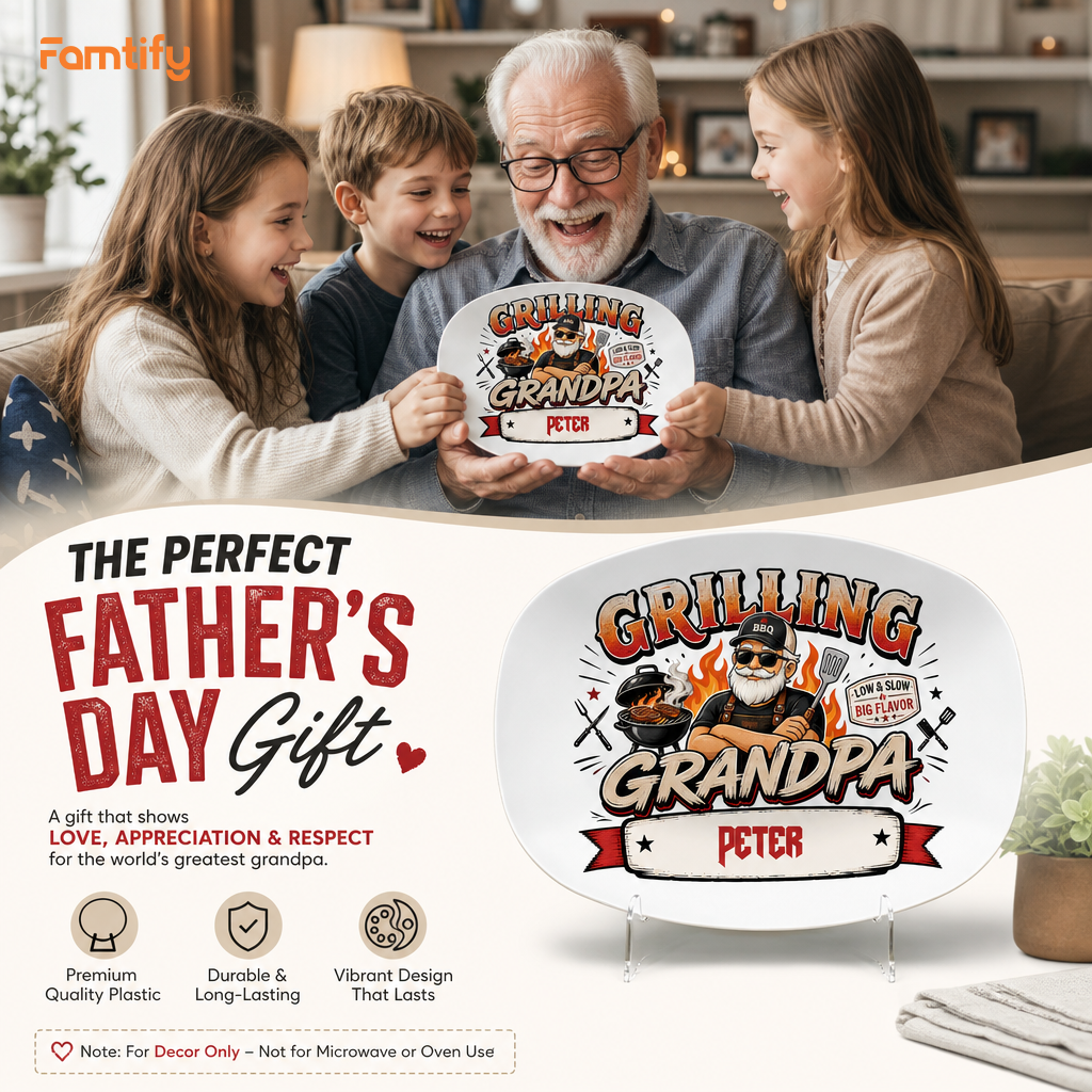 Personalized Grandpa’s BBQ Shack Decorative Plate – Custom Name BBQ Keepsake for Grandpa