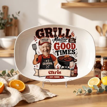 Personalized Grill Master of the Good Times Decorative Plate – Custom Name BBQ Keepsake