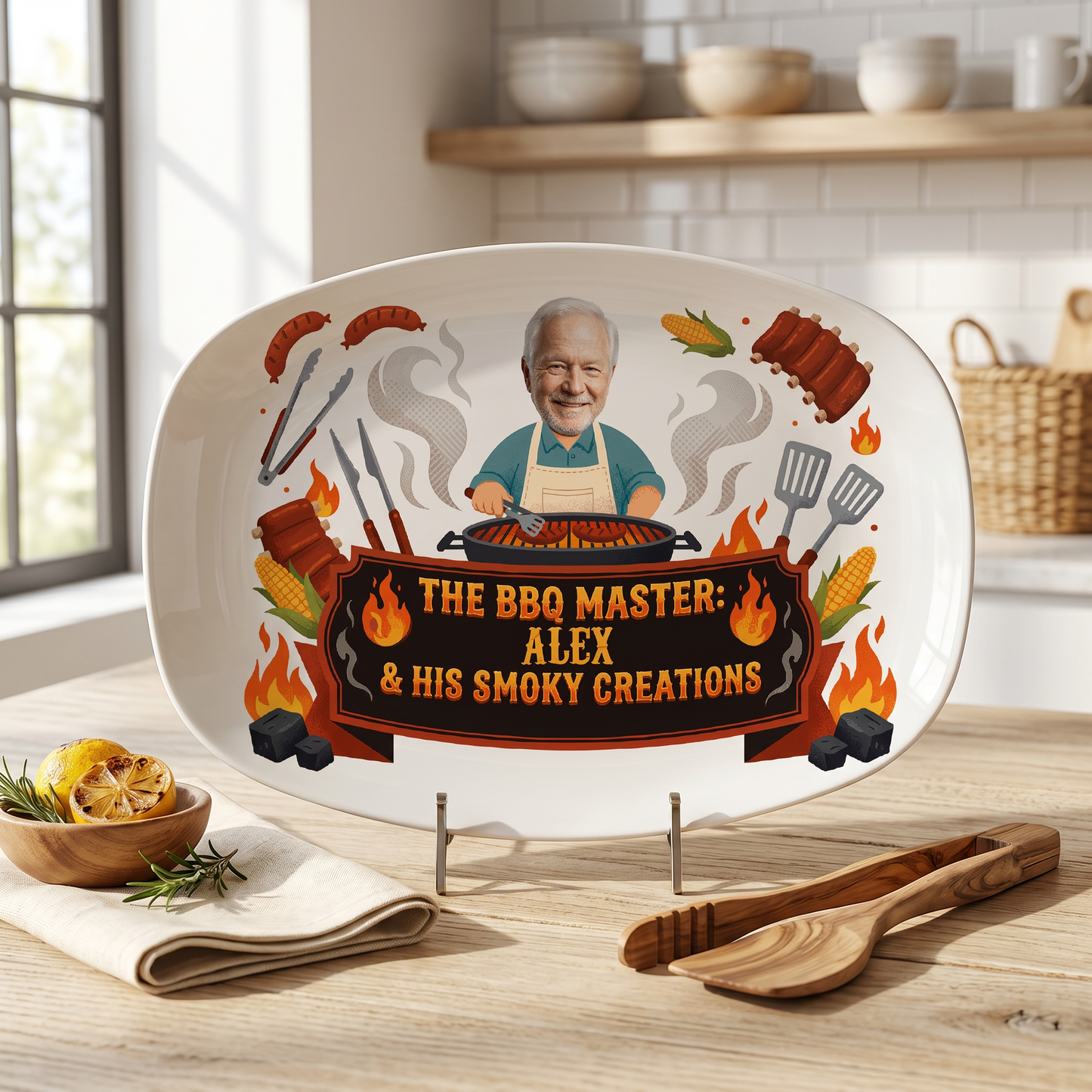Personalized The BBQ Master and His Smoky Creations Decorative Plate – Custom Name BBQ Keepsake