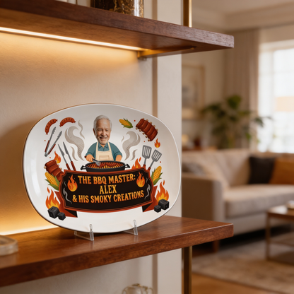 Personalized The BBQ Master and His Smoky Creations Decorative Plate – Custom Name BBQ Keepsake