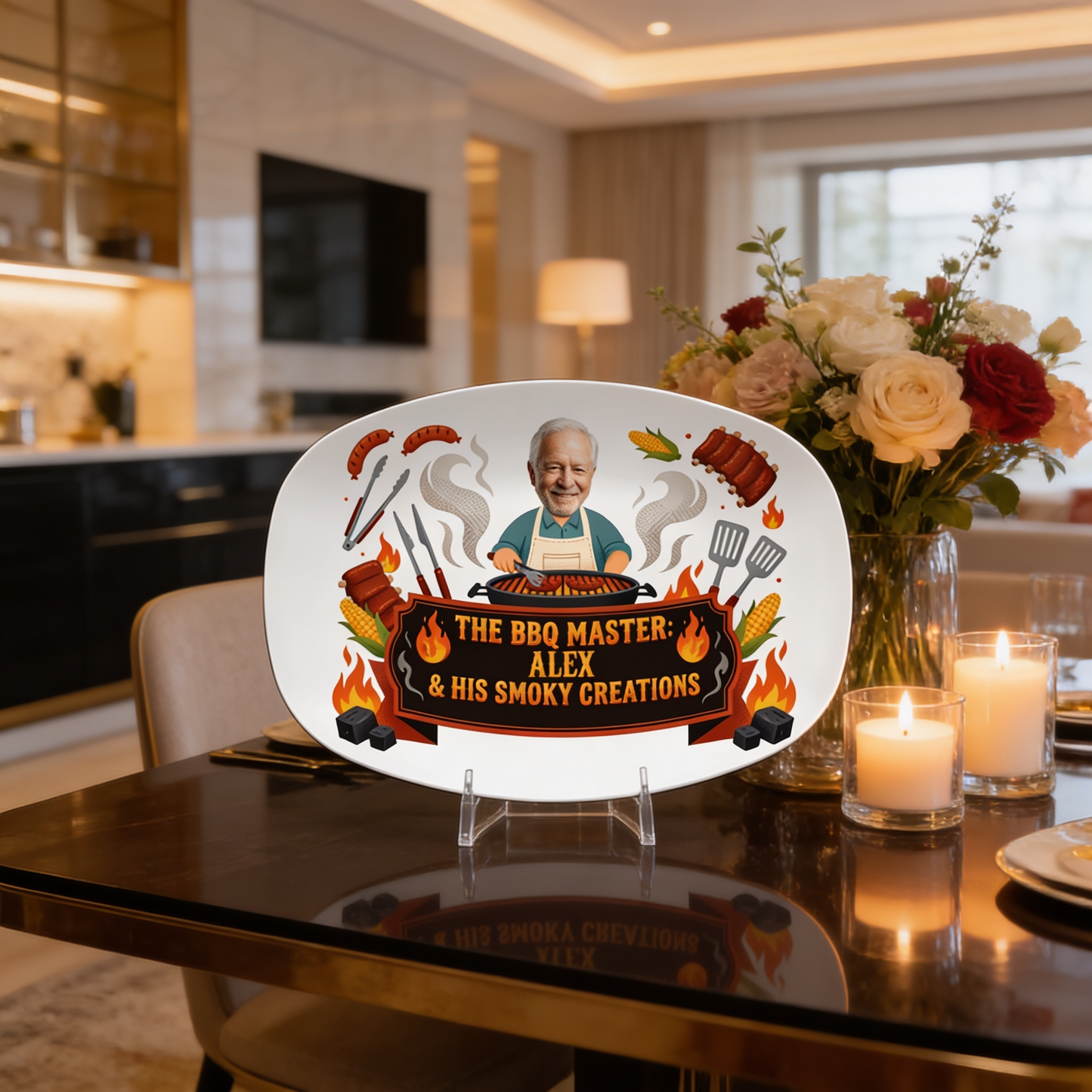 Personalized The BBQ Master and His Smoky Creations Decorative Plate – Custom Name BBQ Keepsake