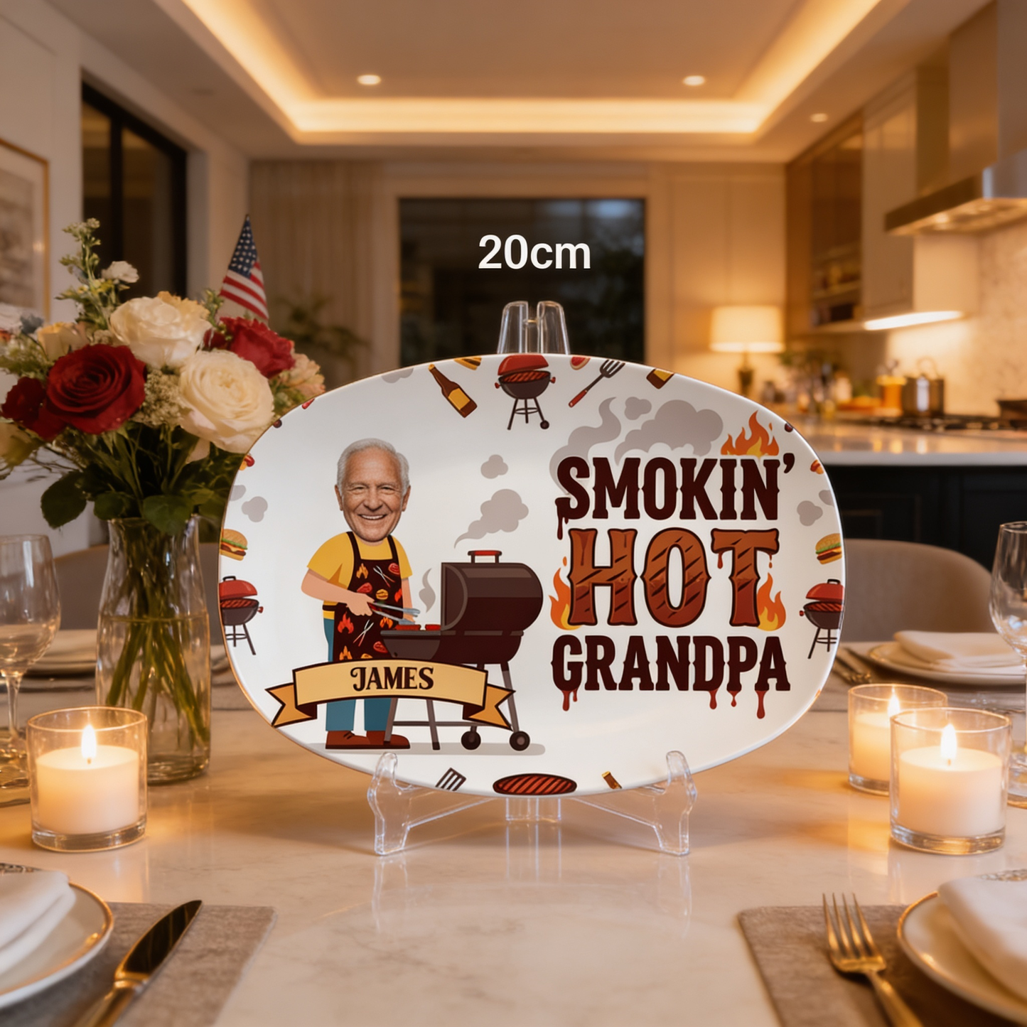 Personalized Smokin' Hot Grandpa Decorative Plate – Custom Name BBQ Keepsake for Grandpa