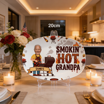 Personalized Smokin' Hot Grandpa Decorative Plate – Custom Name BBQ Keepsake for Grandpa