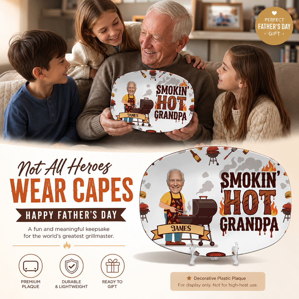 Personalized Smokin' Hot Grandpa Decorative Plate – Custom Name BBQ Keepsake for Grandpa