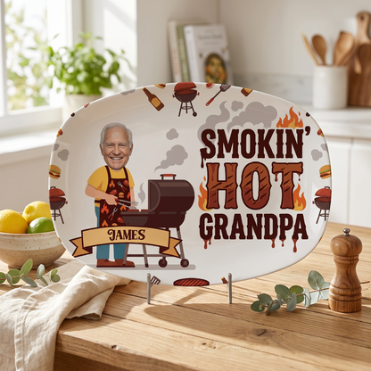 Personalized Smokin' Hot Grandpa Decorative Plate – Custom Name BBQ Keepsake for Grandpa