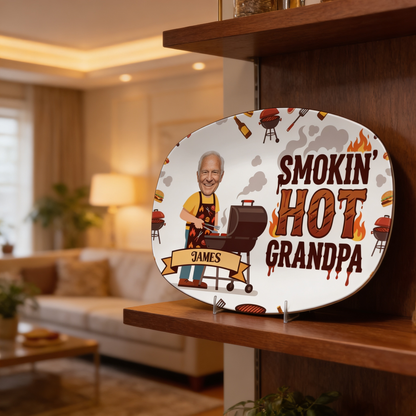 Personalized Smokin' Hot Grandpa Decorative Plate – Custom Name BBQ Keepsake for Grandpa