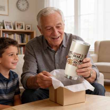 Grandpa Bear My Hero 20oz Tumbler – Stainless Steel Travel Mug Gift for Grandpa