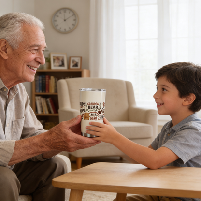 Grandpa Bear My Hero 20oz Tumbler – Stainless Steel Travel Mug Gift for Grandpa