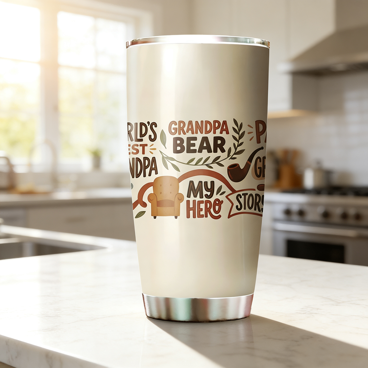 Grandpa Bear My Hero 20oz Tumbler – Stainless Steel Travel Mug Gift for Grandpa