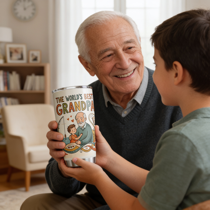 The World’s Best Grandpa 20oz Tumbler – Stainless Steel Travel Mug Gift for Grandpa