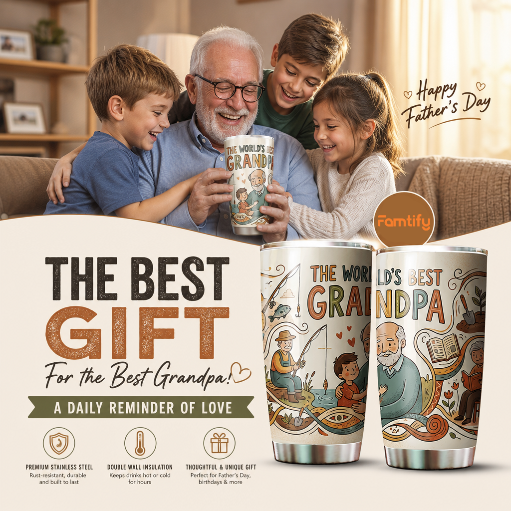 The World’s Best Grandpa 20oz Tumbler – Stainless Steel Travel Mug Gift for Grandpa