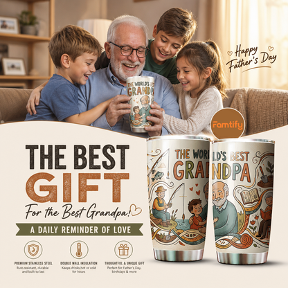 The World’s Best Grandpa 20oz Tumbler – Stainless Steel Travel Mug Gift for Grandpa