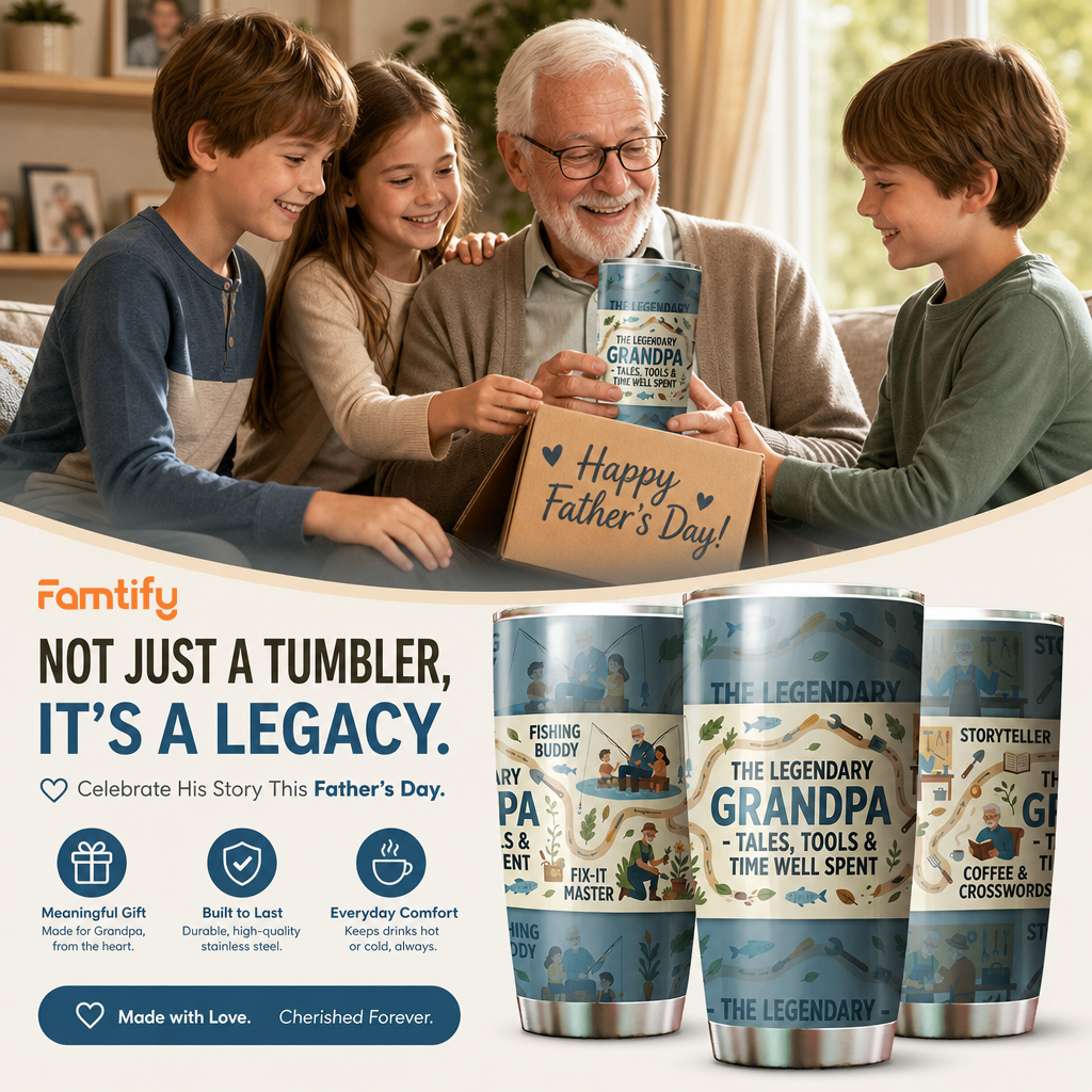 The Legendary Grandpa 20oz Tumbler – Stainless Steel Travel Mug Gift for Grandpa