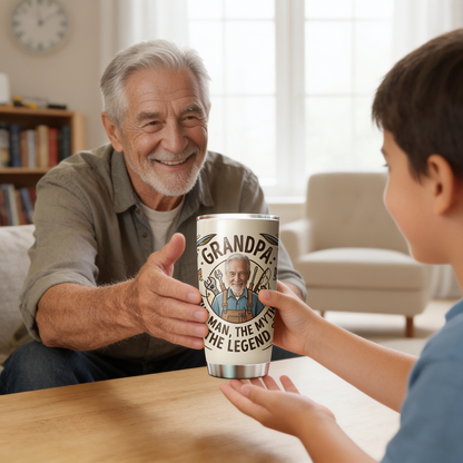 Grandpa The Man The Myth The Legend 20oz Tumbler – Personalized Custom Name Travel Mug