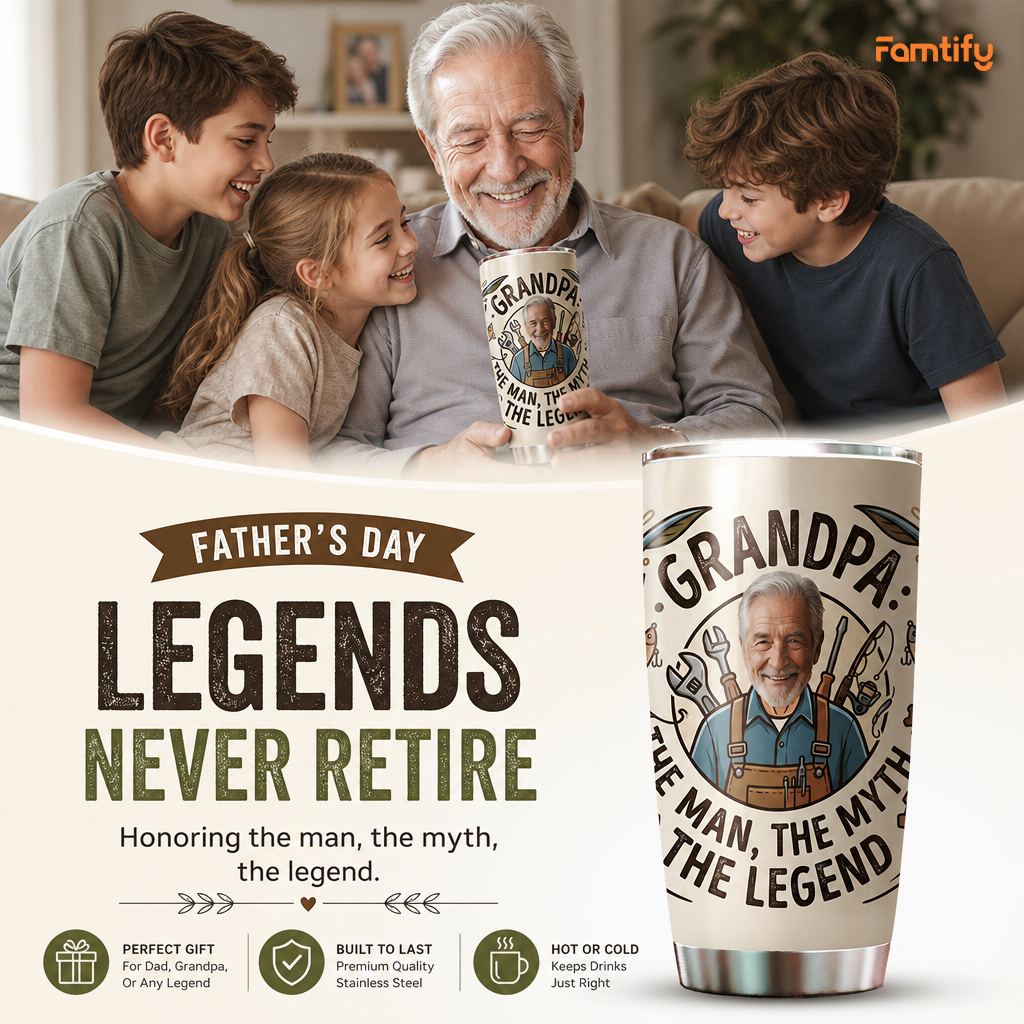 Grandpa The Man The Myth The Legend 20oz Tumbler – Personalized Custom Name Travel Mug
