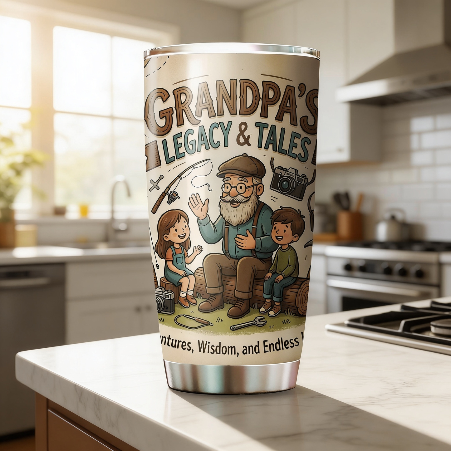 Grandpa's Legacy and Tales 20oz Tumbler – Stainless Steel Travel Mug Gift for Grandpa