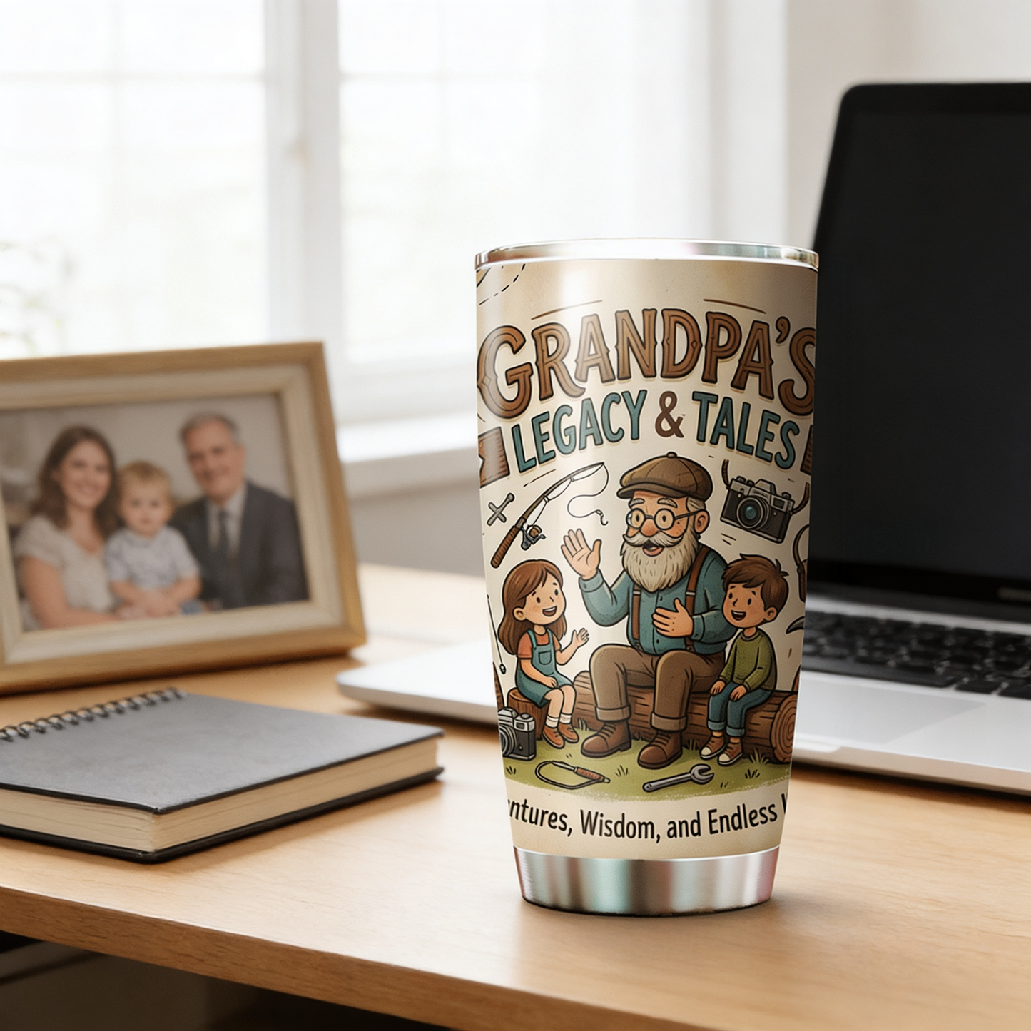 Grandpa's Legacy and Tales 20oz Tumbler – Stainless Steel Travel Mug Gift for Grandpa