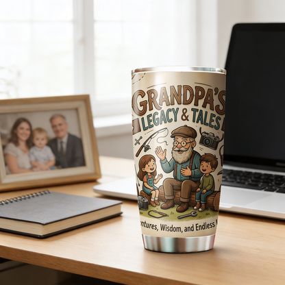 Grandpa's Legacy and Tales 20oz Tumbler – Stainless Steel Travel Mug Gift for Grandpa