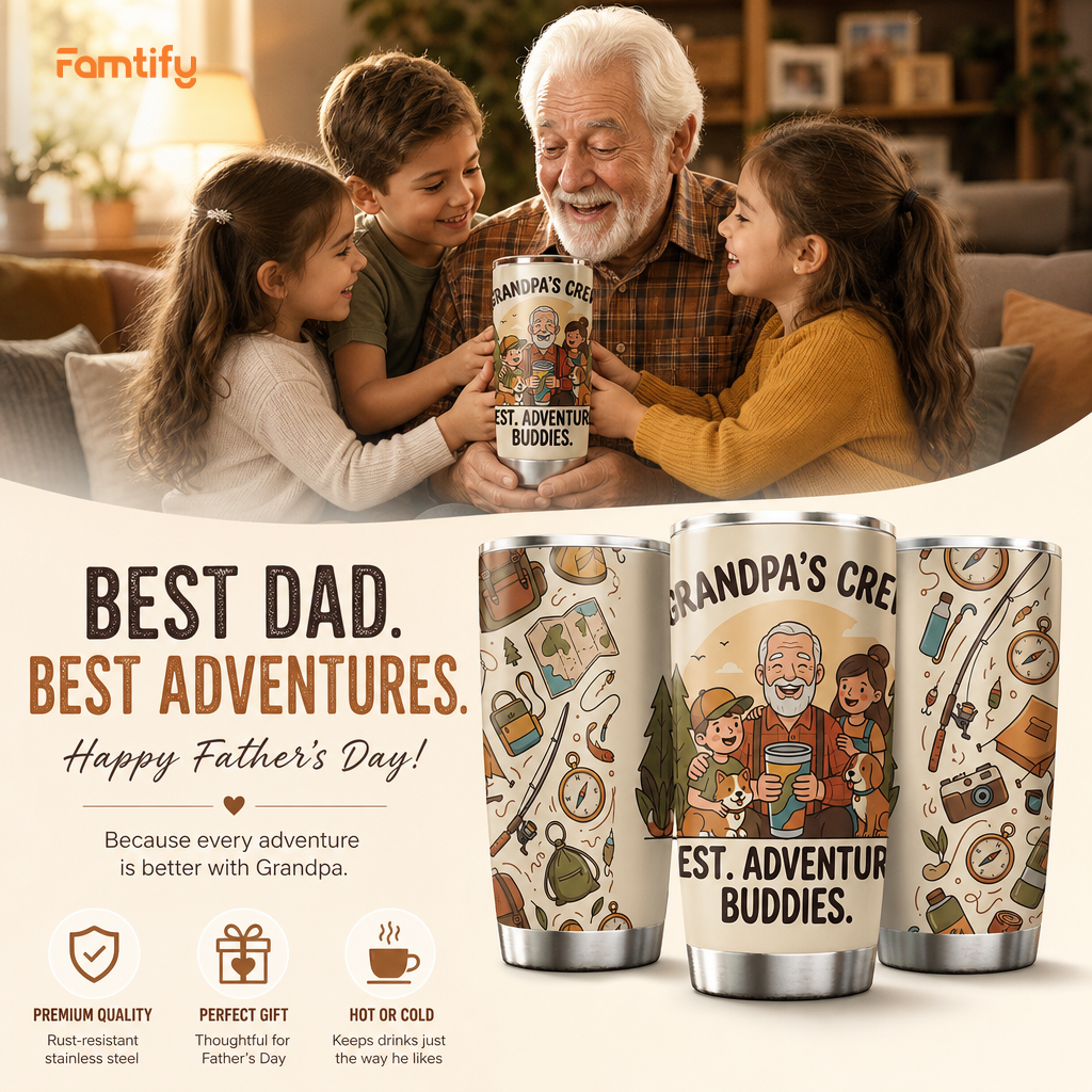 Grandpa's Crew 20oz Tumbler – Stainless Steel Travel Mug Gift for Grandpa