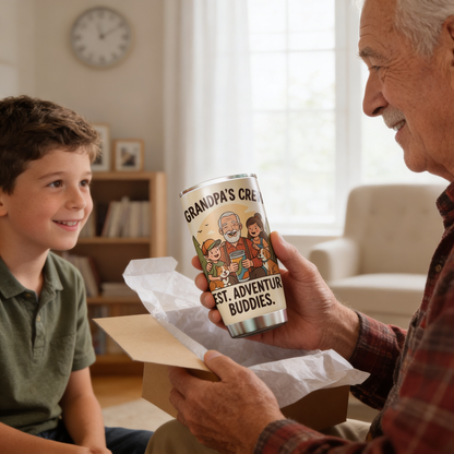 Grandpa's Crew 20oz Tumbler – Stainless Steel Travel Mug Gift for Grandpa