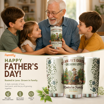 Grandpa's Garden Growing Love 20oz Tumbler – Stainless Steel Travel Mug Gift for Grandpa