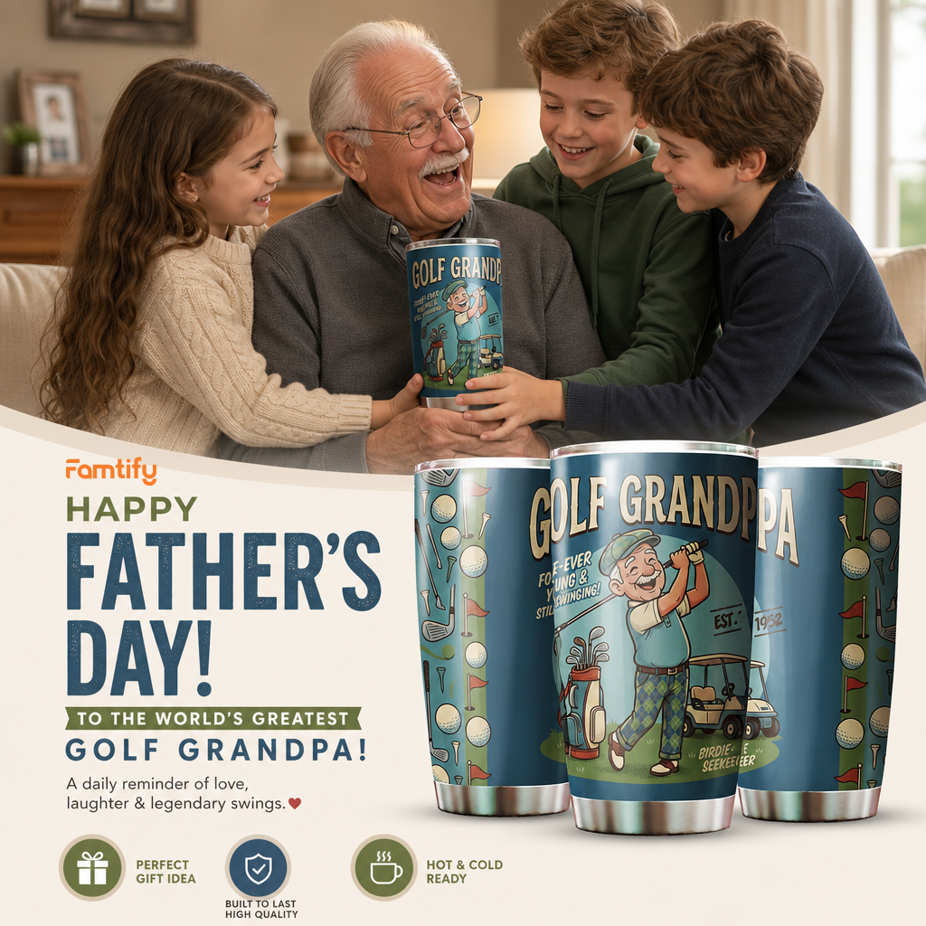 Golf Grandpa 20oz Tumbler – Stainless Steel Travel Mug Gift for Golf Lovers