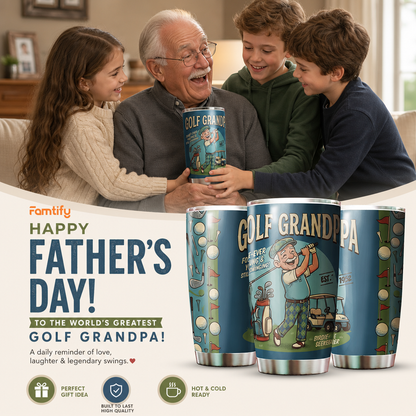 Golf Grandpa 20oz Tumbler – Stainless Steel Travel Mug Gift for Golf Lovers