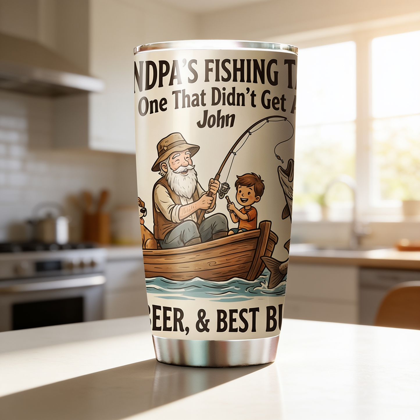 Personalized Grandpa Fishing Tales 20oz Tumbler – Custom Name Stainless Steel Travel Mug