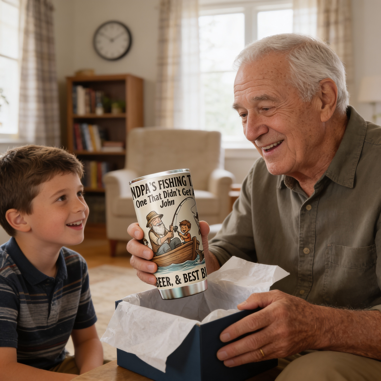 Personalized Grandpa Fishing Tales 20oz Tumbler – Custom Name Stainless Steel Travel Mug