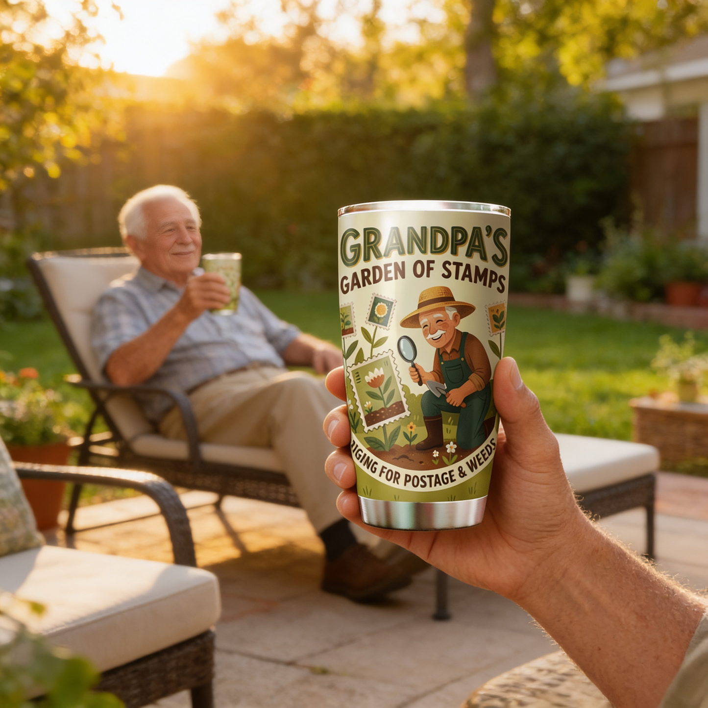 Grandpa's Garden of Stamps 20oz Tumbler – Stainless Steel Travel Mug Gift for Grandpa