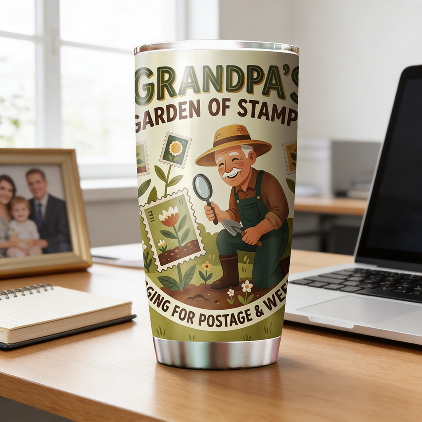 Grandpa's Garden of Stamps 20oz Tumbler – Stainless Steel Travel Mug Gift for Grandpa