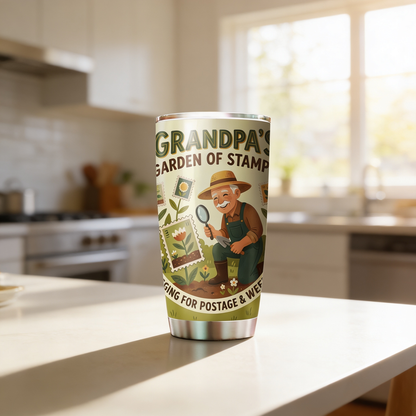 Grandpa's Garden of Stamps 20oz Tumbler – Stainless Steel Travel Mug Gift for Grandpa