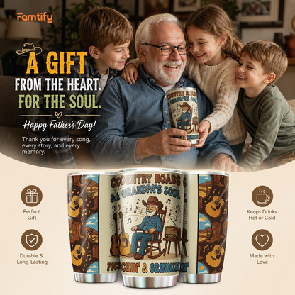 Country Roads Grandpa's Soul 20oz Tumbler – Stainless Steel Travel Mug Gift for Grandpa