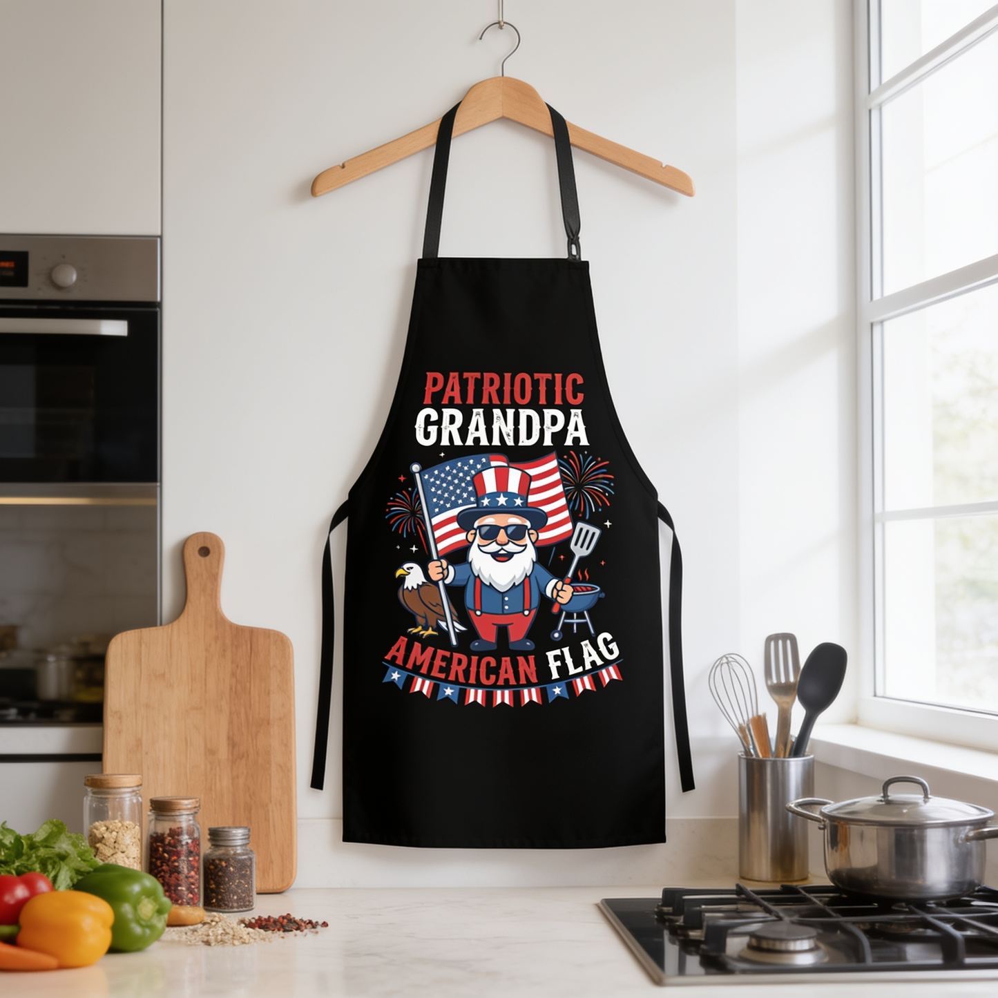 Patriotic Grandpa American Apron – Funny BBQ Grilling Apron Gift for Grandpa