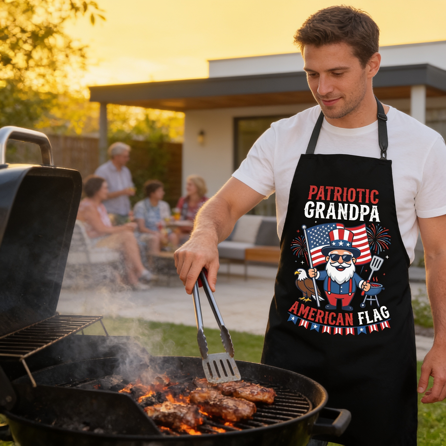 Patriotic Grandpa American Apron – Funny BBQ Grilling Apron Gift for Grandpa