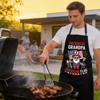 Patriotic Grandpa American Apron – Funny BBQ Grilling Apron Gift for Grandpa