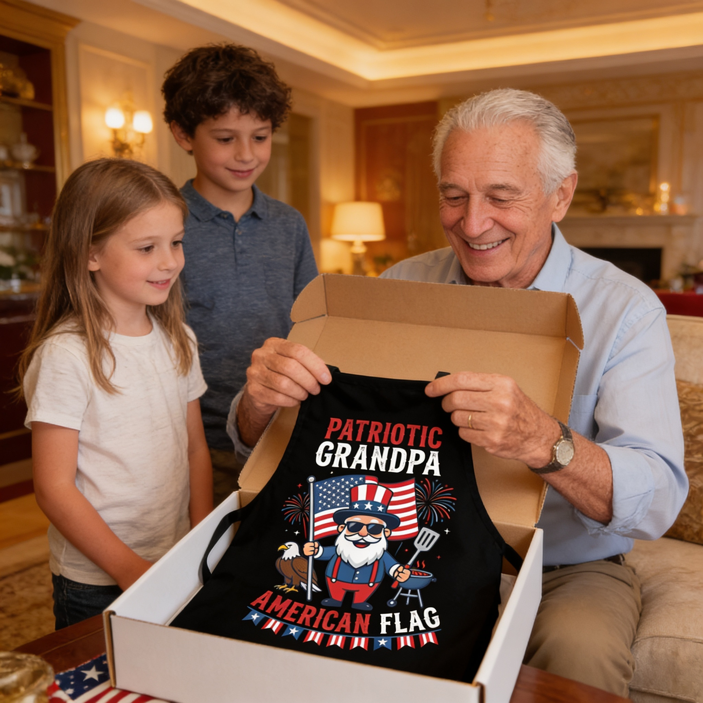 Patriotic Grandpa American Apron – Funny BBQ Grilling Apron Gift for Grandpa