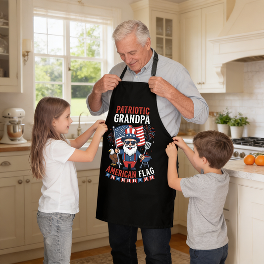 Patriotic Grandpa American Apron - Funny BBQ Grilling Apron Gift for Grandpa
