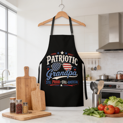 Patriotic Grandpa Still Proud Apron – Funny American BBQ Grilling Apron Gift for Grandpa