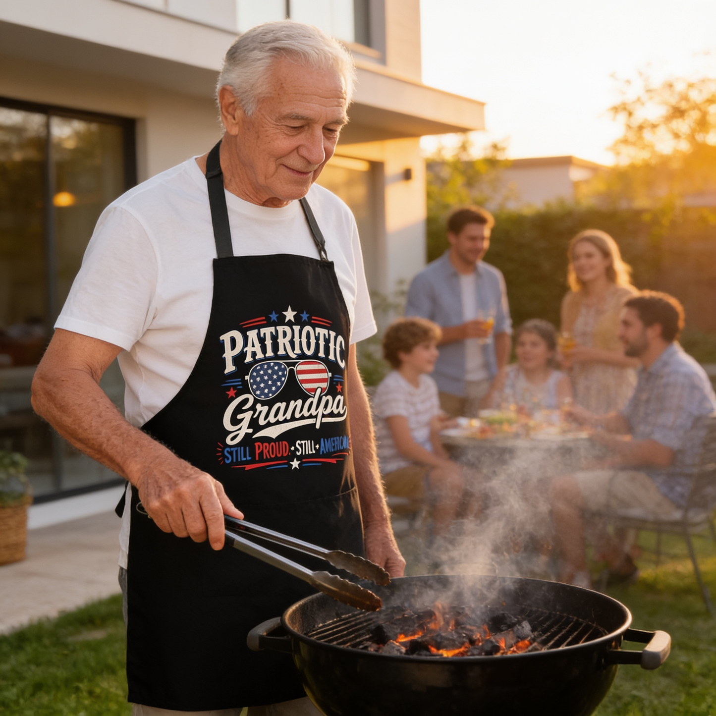 Patriotic Grandpa Still Proud Apron – Funny American BBQ Grilling Apron Gift for Grandpa