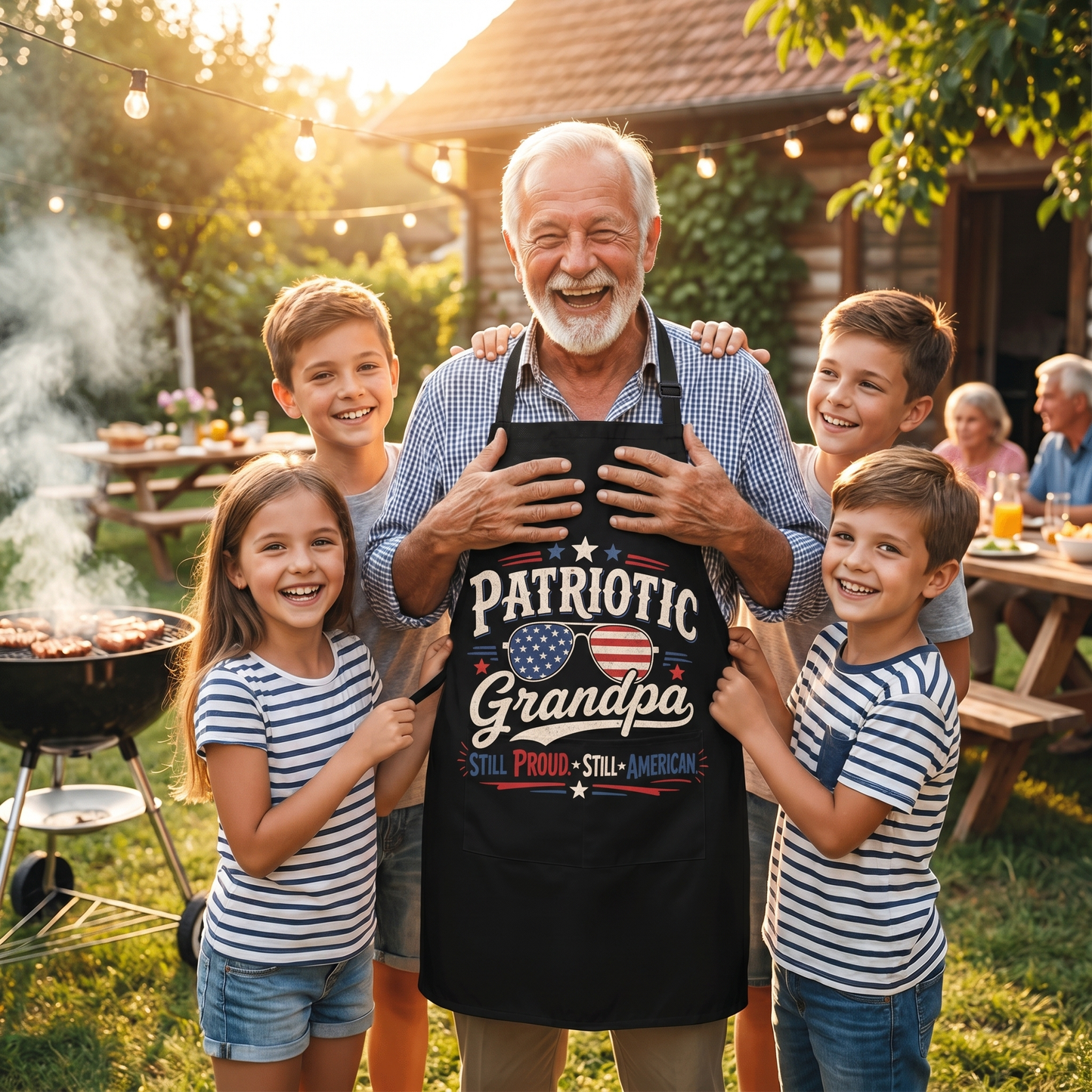 Patriotic Grandpa Still Proud Apron – Funny American BBQ Grilling Apron Gift for Grandpa