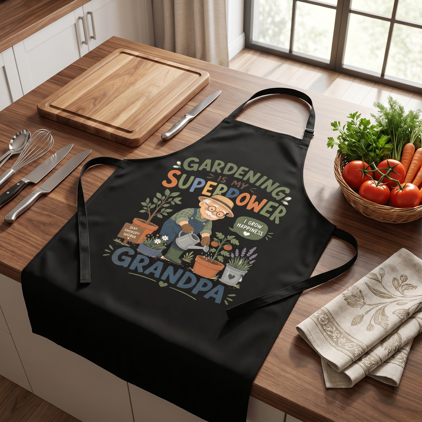Gardening Is My Superpower Grandpa Apron – Funny Gardening Apron Gift for Grandpa