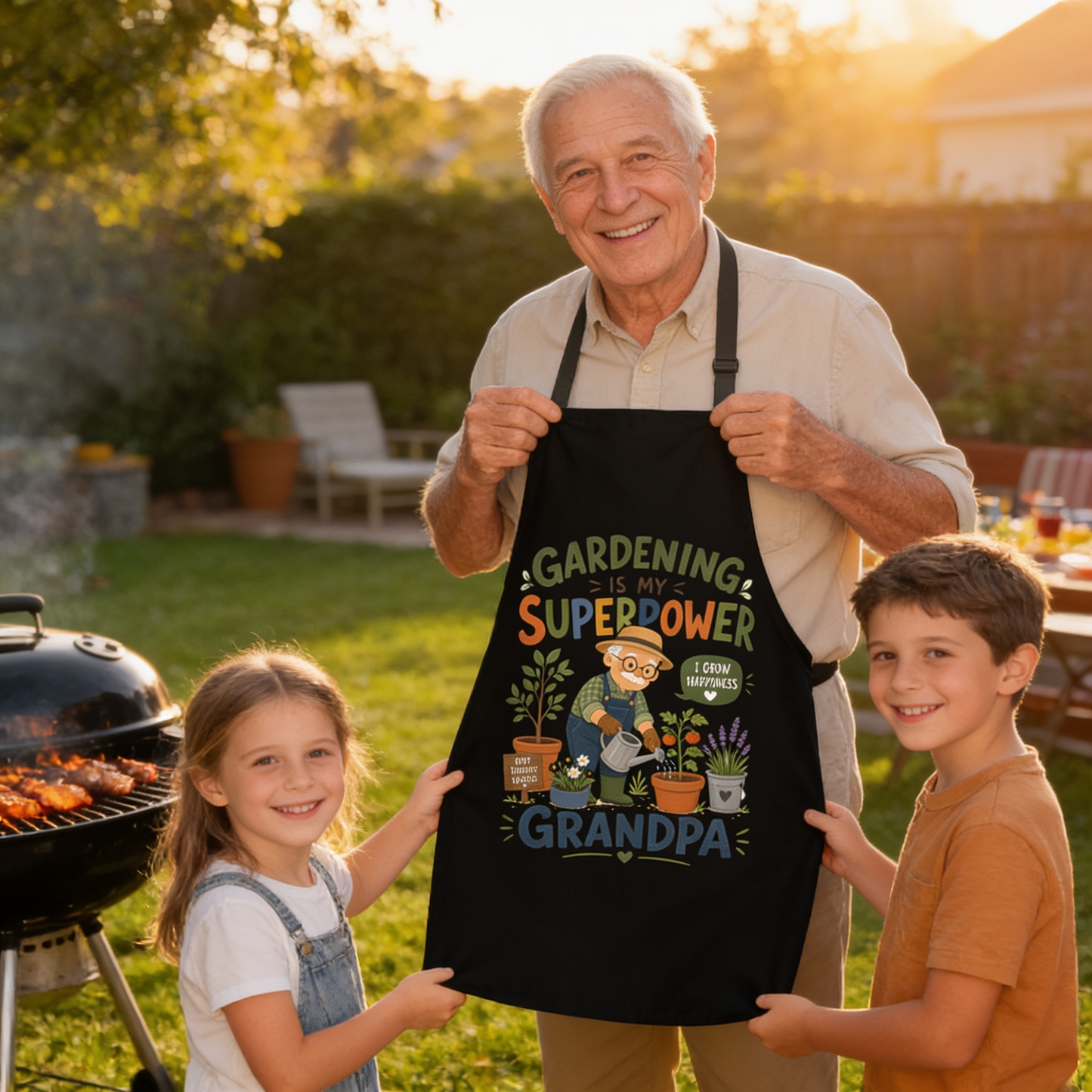 Gardening Is My Superpower Grandpa Apron – Funny Gardening Apron Gift for Grandpa