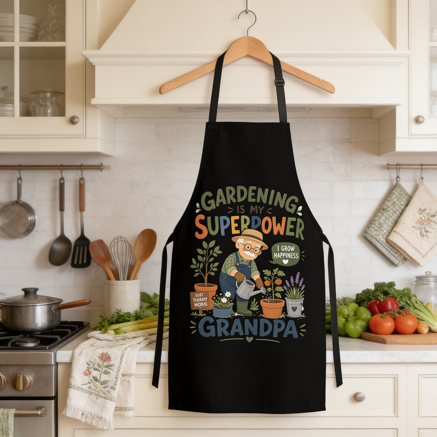 Gardening Is My Superpower Grandpa Apron – Funny Gardening Apron Gift for Grandpa