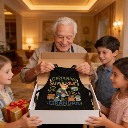 Gardening Is My Superpower Grandpa Apron – Funny Gardening Apron Gift for Grandpa