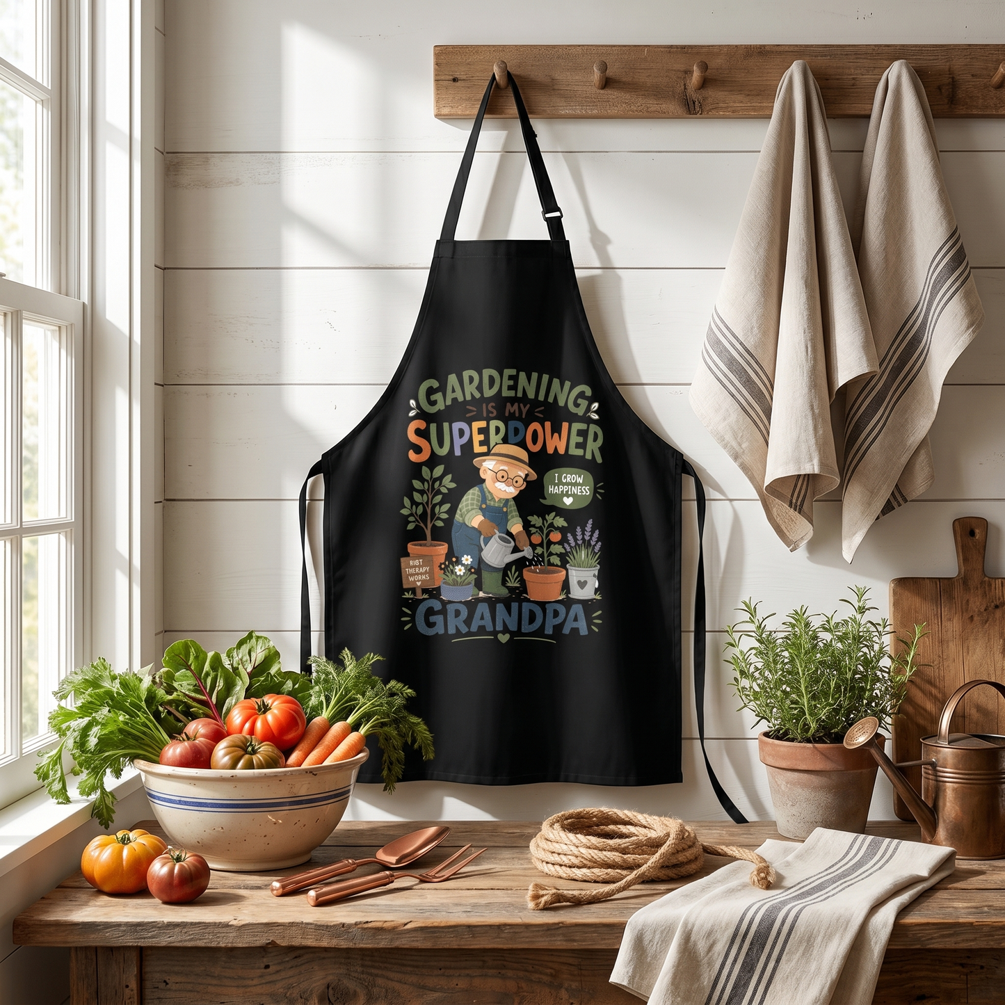 Gardening Is My Superpower Grandpa Apron – Funny Gardening Apron Gift for Grandpa