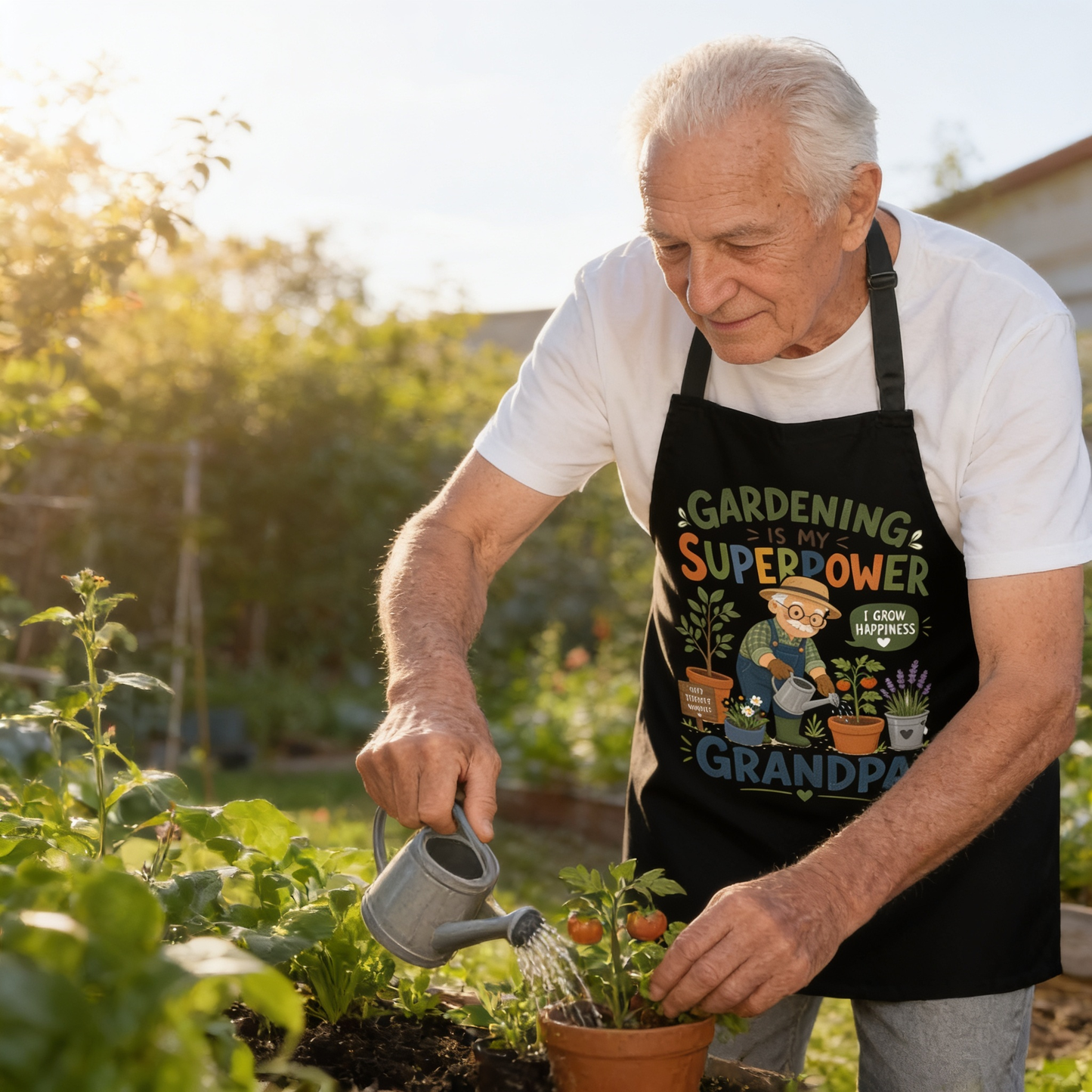 Gardening Is My Superpower Grandpa Apron – Funny Gardening Apron Gift for Grandpa